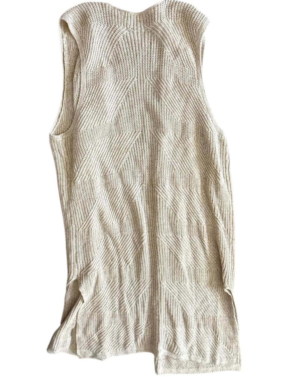 Eight Eight Eight Beige Knit Longline Vest Open Front Cardigan XL Boho - Picture 3 of 7